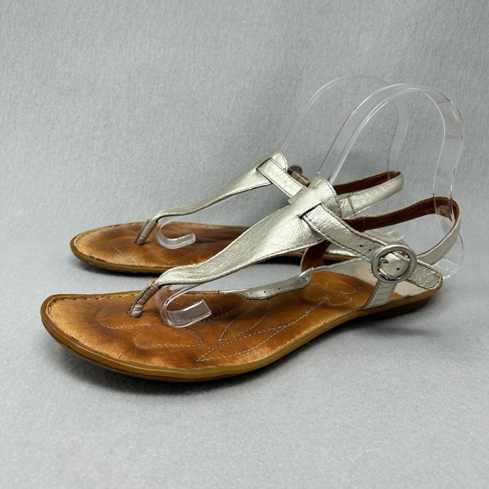 Born Silver Leather T-Strap Sandals